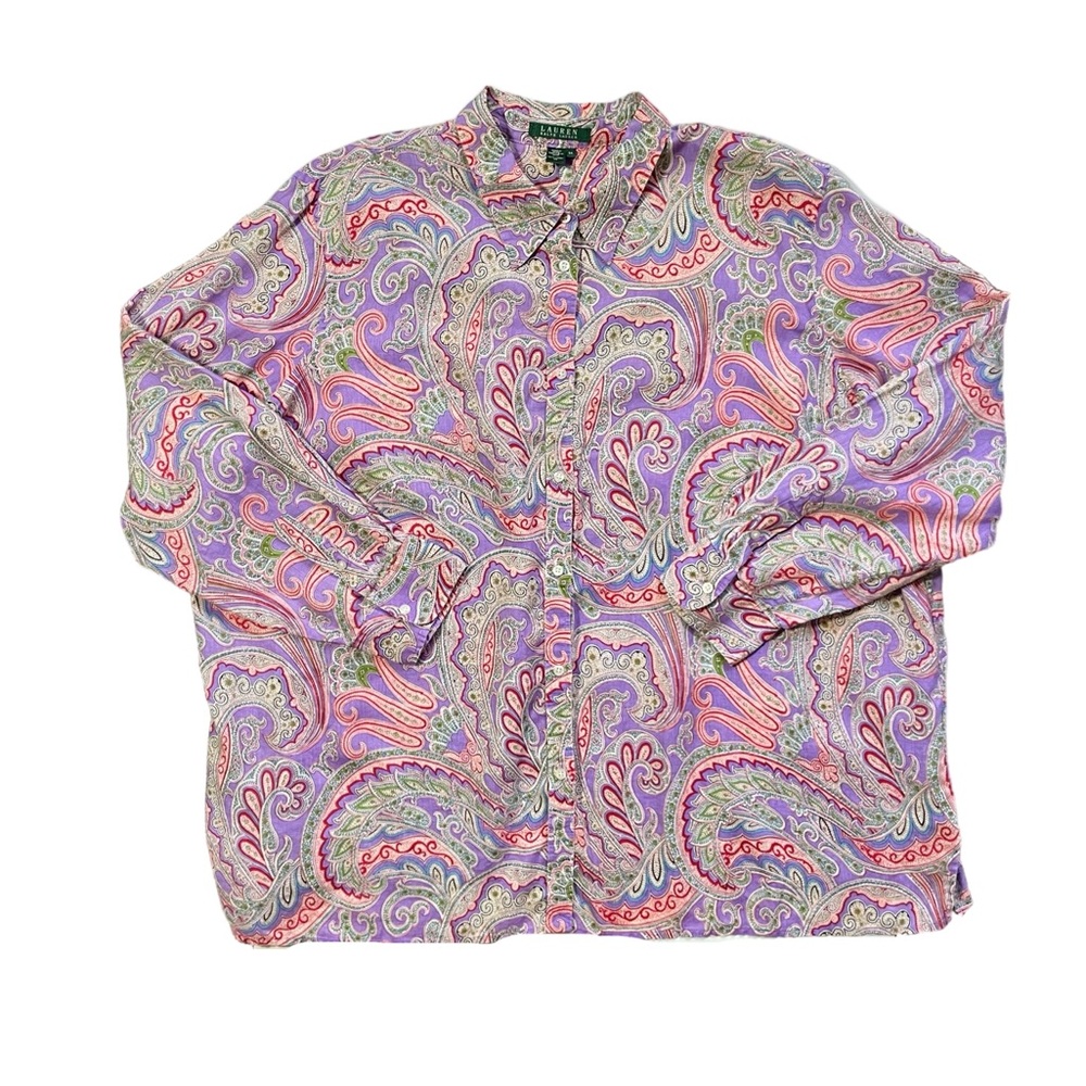 Lauren Ralph Lauren Paisley Linen Button
Front Shirt Plus Size 3X